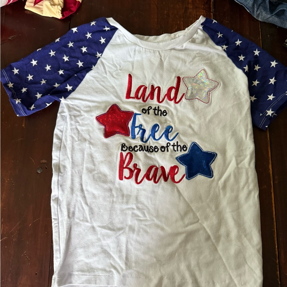 Kids White & Blue 'Land of the Free' Patriotic Tee